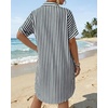 image:imageMANGOPOP Swimsuit Coverup for Women Striped Bathing Suit Cover Up Button Down Shirt Beach Cover Ups Dress 2026 Summer OutfitsA1navy Blue