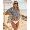 image:imageMANGOPOP Swimsuit Coverup for Women Striped Bathing Suit Cover Up Button Down Shirt Beach Cover Ups Dress 2026 Summer OutfitsA1navy Blue