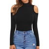 image:imageMANGOPOP Long Sleeve Body Suits Mock Turtleneck Sexy Cold Shoulder Cutout Going Out TopsA Black