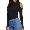 image:imageMANGOPOP Long Sleeve Body Suits Mock Turtleneck Sexy Cold Shoulder Cutout Going Out TopsA Black