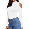 image:imageMANGOPOP Long Sleeve Body Suits Mock Turtleneck Sexy Cold Shoulder Cutout Going Out TopsA White