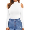 image:imageMANGOPOP Long Sleeve Body Suits Mock Turtleneck Sexy Cold Shoulder Cutout Going Out TopsA White