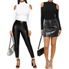 image:imageMANGOPOP Long Sleeve Body Suits Mock Turtleneck Sexy Cold Shoulder Cutout Going Out TopsA White