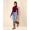 image:imageMANGOPOP Long Sleeve Body Suits Mock Turtleneck Sexy Cold Shoulder Cutout Going Out TopsBurgundy