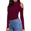 image:imageMANGOPOP Long Sleeve Body Suits Mock Turtleneck Sexy Cold Shoulder Cutout Going Out TopsBurgundy