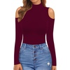image:imageMANGOPOP Long Sleeve Body Suits Mock Turtleneck Sexy Cold Shoulder Cutout Going Out TopsBurgundy
