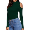 image:imageMANGOPOP Long Sleeve Body Suits Mock Turtleneck Sexy Cold Shoulder Cutout Going Out TopsDeep Green