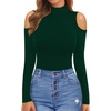 image:imageMANGOPOP Long Sleeve Body Suits Mock Turtleneck Sexy Cold Shoulder Cutout Going Out TopsDeep Green