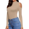 image:imageMANGOPOP Long Sleeve Body Suits Mock Turtleneck Sexy Cold Shoulder Cutout Going Out TopsNude