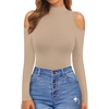 image:imageMANGOPOP Long Sleeve Body Suits Mock Turtleneck Sexy Cold Shoulder Cutout Going Out TopsNude