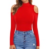 image:imageMANGOPOP Long Sleeve Body Suits Mock Turtleneck Sexy Cold Shoulder Cutout Going Out TopsRed