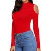 image:imageMANGOPOP Long Sleeve Body Suits Mock Turtleneck Sexy Cold Shoulder Cutout Going Out TopsRed