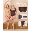 image:imageMANGOPOP Shapewear Bodysuits for Women Tummy Control Scoop Neck Short Sleeve Seamless Thong Compression body shaper TopsBeige