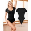 image:imageMANGOPOP Shapewear Bodysuits for Women Tummy Control Scoop Neck Short Sleeve Seamless Thong Compression body shaper TopsBlack