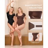 image:imageMANGOPOP Shapewear Bodysuits for Women Tummy Control Scoop Neck Short Sleeve Seamless Thong Compression body shaper TopsBlack