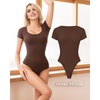 image:imageMANGOPOP Shapewear Bodysuits for Women Tummy Control Scoop Neck Short Sleeve Seamless Thong Compression body shaper TopsCoffe