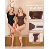 image:imageMANGOPOP Shapewear Bodysuits for Women Tummy Control Scoop Neck Short Sleeve Seamless Thong Compression body shaper TopsCoffe