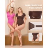image:imageMANGOPOP Shapewear Bodysuits for Women Tummy Control Scoop Neck Short Sleeve Seamless Thong Compression body shaper TopsPink