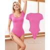 image:imageMANGOPOP Shapewear Bodysuits for Women Tummy Control Scoop Neck Short Sleeve Seamless Thong Compression body shaper TopsPink