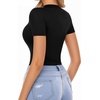image:imageMANGOPOP Sleeve Body Suits Women Mock Turtle Neck Zip Up Bodysuit for Women Ribbed Deep V Sexy Bodysuit Shirts Black Medium