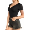 image:imageMANGOPOP V Neck Bodysuits for Women Short Sleeve Body Suits Basic Top Casual Shirt01 Black