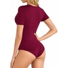 image:imageMANGOPOP V Neck Bodysuits for Women Short Sleeve Body Suits Basic Top Casual ShirtBurgundy