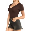 image:imageMANGOPOP V Neck Bodysuits for Women Short Sleeve Body Suits Basic Top Casual ShirtCoffee