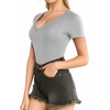 image:imageMANGOPOP V Neck Bodysuits for Women Short Sleeve Body Suits Basic Top Casual ShirtLight Gray