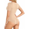 image:imageMANGOPOP V Neck Bodysuits for Women Short Sleeve Body Suits Basic Top Casual ShirtNude