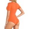 image:imageMANGOPOP V Neck Bodysuits for Women Short Sleeve Body Suits Basic Top Casual ShirtOrange