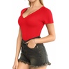 image:imageMANGOPOP V Neck Bodysuits for Women Short Sleeve Body Suits Basic Top Casual ShirtRed