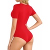 image:imageMANGOPOP V Neck Bodysuits for Women Short Sleeve Body Suits Basic Top Casual ShirtRed