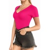 image:imageMANGOPOP V Neck Bodysuits for Women Short Sleeve Body Suits Basic Top Casual ShirtRose Pink