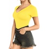 image:imageMANGOPOP V Neck Bodysuits for Women Short Sleeve Body Suits Basic Top Casual ShirtYellow
