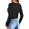 image:imageMANGOPOP Womens Body Suits Round Neck Loose Fit Satin Blouse Long Sleeve Bodysuit Tops01 Black