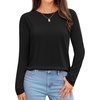 image:imageMANGOPOP Womens Body Suits Round Neck Loose Fit Satin Blouse Long Sleeve Bodysuit Tops01 Black