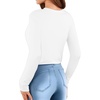 image:imageMANGOPOP Womens Body Suits Round Neck Loose Fit Satin Blouse Long Sleeve Bodysuit Tops02 White