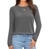 image:imageMANGOPOP Womens Body Suits Round Neck Loose Fit Satin Blouse Long Sleeve Bodysuit TopsDark Heather Grey