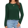 image:imageMANGOPOP Womens Body Suits Round Neck Loose Fit Satin Blouse Long Sleeve Bodysuit TopsDeep Green