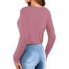 image:imageMANGOPOP Womens Body Suits Round Neck Loose Fit Satin Blouse Long Sleeve Bodysuit TopsMarsala