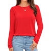 image:imageMANGOPOP Womens Body Suits Round Neck Loose Fit Satin Blouse Long Sleeve Bodysuit TopsRed