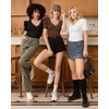 image:imageMANGOPOP Womens Bodysuit Deep V Neck Puff Short Sleeve Fitted Body Suits Casual Blouse Tops Elegant01 Black