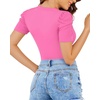 image:imageMANGOPOP Womens Bodysuit Deep V Neck Puff Short Sleeve Fitted Body Suits Casual Blouse Tops ElegantBlush