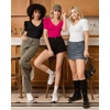 image:imageMANGOPOP Womens Bodysuit Deep V Neck Puff Short Sleeve Fitted Body Suits Casual Blouse Tops ElegantHot Pink