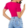 image:imageMANGOPOP Womens Bodysuit Deep V Neck Puff Short Sleeve Fitted Body Suits Casual Blouse Tops ElegantHot Pink