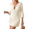 image:imageMANGOPOP Womens Crochet Swimsuit Cover Up 34 Sleeve Bathing Suit Cover Ups Knit Cutout Vacation Beach Coverup DressAcream White