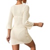 image:imageMANGOPOP Womens Crochet Swimsuit Cover Up 34 Sleeve Bathing Suit Cover Ups Knit Cutout Vacation Beach Coverup DressAcream White