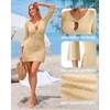 image:imageMANGOPOP Womens Crochet Swimsuit Cover Up 34 Sleeve Bathing Suit Cover Ups Knit Cutout Vacation Beach Coverup DressBapricot