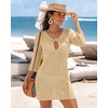 image:imageMANGOPOP Womens Crochet Swimsuit Cover Up 34 Sleeve Bathing Suit Cover Ups Knit Cutout Vacation Beach Coverup DressBapricot