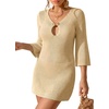 image:imageMANGOPOP Womens Crochet Swimsuit Cover Up 34 Sleeve Bathing Suit Cover Ups Knit Cutout Vacation Beach Coverup DressBapricot